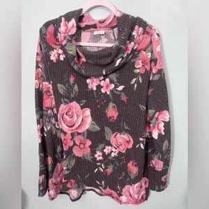 LuLaRoe Floral Cowl Neck Sweater - Pink and Gray